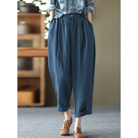 Leisure Solid Cotton Pocket Casual Pants