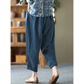Leisure Solid Cotton Pocket Casual Pants