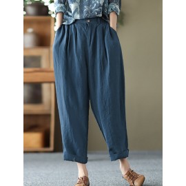 Leisure Solid Cotton Pocket Casual Pants