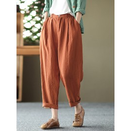 Leisure Solid Cotton Pocket Casual Pants