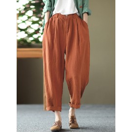 Leisure Solid Cotton Pocket Casual Pants