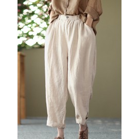 Leisure Solid Cotton Pocket Casual Pants