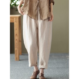 Leisure Solid Cotton Pocket Casual Pants