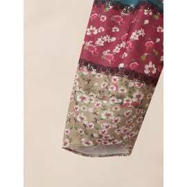 Women Allover Floral Print Patchwork Irregular Cuff Cropped Pants Women Allover Floral Print Patchwork Irregular Cuff Cropped Pants