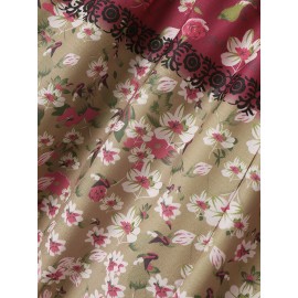 Women Allover Floral Print Patchwork Irregular Cuff Cropped Pants Women Allover Floral Print Patchwork Irregular Cuff Cropped Pants