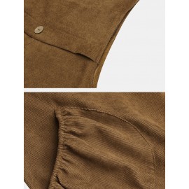 Women Corduroy Solid Color Casual Jumpsuit With Pockets