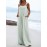 Solid Pocket Sleeveless Square Collar Wide Leg Jumpsuit