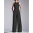 Women Solid Crew Neck Sleeveless Wide Leg Jumpsuit