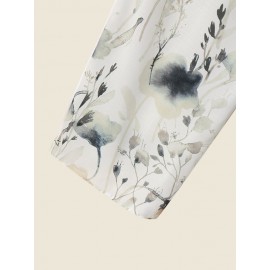 Women Watercolor Floral Plant Print Spaghetti Strap Jumpsuit