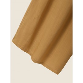 Women Solid Cotton Wide Leg Loose Jumpsuit With Pocket