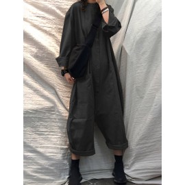 Solid Color Plain Button Pocket Long Sleeve Casual Jumpsuit for Women Solid Color Plain Button Pocket Long Sleeve Casual Jumpsuit for Women