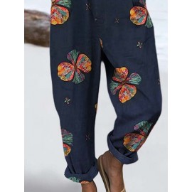 Women Colorful Floral Print Cotton Overall Jumpsuit With Pocket
