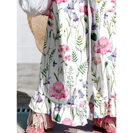 Women Floral Plant Print V-Neck Ruffle Sleeveless Jumpsuit