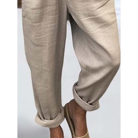 Women Solid Color Double Pocket Casual Overall Jumpsuit