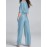 Women Solid V-Neck Shirred Waist Half Sleeve Denim Jumpsuit