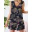Plant Print Pocket Button Sleeveless V Neck Casual Cotton Romper