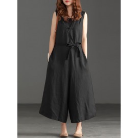 Women V-neck Belted Flare  Overalls Jumpsuits