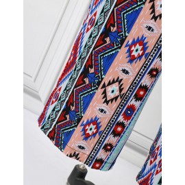 Women Bohemian Geometric Print V-Neck Short Sleeve Jumpsuit