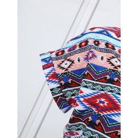 Women Bohemian Geometric Print V-Neck Short Sleeve Jumpsuit