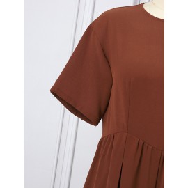 Women Solid Pleated Short Sleeve Wide Leg Jumpsuit