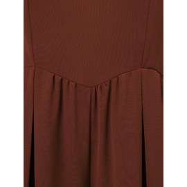 Women Solid Pleated Short Sleeve Wide Leg Jumpsuit