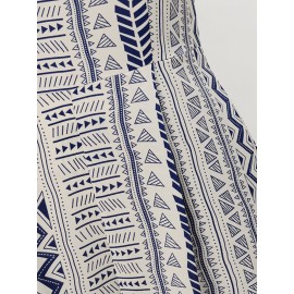 Women Geometric Print Crew Neck Sleeveless Bohemian Wide Leg Jumpsuit