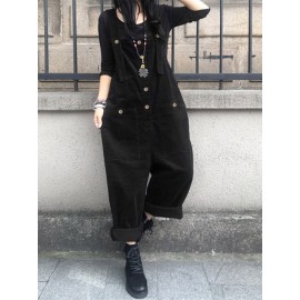 Solid Color Button Pocket Sleeveless Casual Corduroy Jumpsuit for Women Solid Color Button Pocket Sleeveless Casual Corduroy Jumpsuit for Women