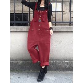 Solid Color Button Pocket Sleeveless Casual Corduroy Jumpsuit for Women Solid Color Button Pocket Sleeveless Casual Corduroy Jumpsuit for Women
