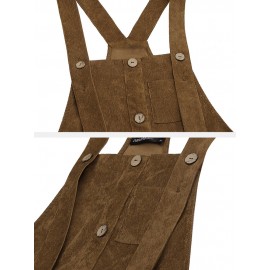 Solid Color Button Pocket Sleeveless Casual Corduroy Jumpsuit for Women Solid Color Button Pocket Sleeveless Casual Corduroy Jumpsuit for Women