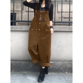 Solid Color Button Pocket Sleeveless Casual Corduroy Jumpsuit for Women Solid Color Button Pocket Sleeveless Casual Corduroy Jumpsuit for Women