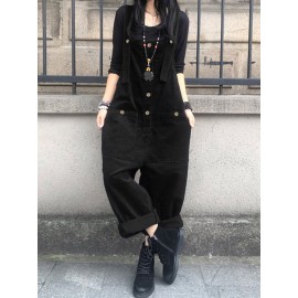 Solid Color Button Pocket Sleeveless Casual Corduroy Jumpsuit for Women Solid Color Button Pocket Sleeveless Casual Corduroy Jumpsuit for Women