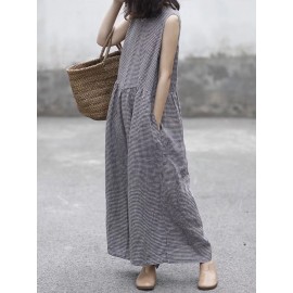 Plaid Wide Leg Sleeveless Baggy Black Overalls Jumpsuit Plaid Wide Leg Sleeveless Baggy Black Overalls Jumpsuit