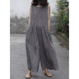 Plaid Wide Leg Sleeveless Baggy Black Overalls Jumpsuit Plaid Wide Leg Sleeveless Baggy Black Overalls Jumpsuit