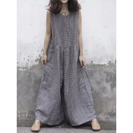 Plaid Wide Leg Sleeveless Baggy Black Overalls Jumpsuit Plaid Wide Leg Sleeveless Baggy Black Overalls Jumpsuit