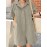 Women Solid Lapel Double Pocket Button Front Casual Jumpsuit