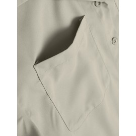 Women Solid Lapel Double Pocket Button Front Casual Jumpsuit