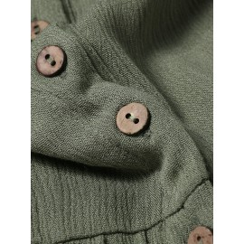Solid Color Button Casual Wide Legs Short Sleeve Jumpsuit Solid Color Button Casual Wide Legs Short Sleeve Jumpsuit