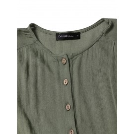 Solid Color Button Casual Wide Legs Short Sleeve Jumpsuit Solid Color Button Casual Wide Legs Short Sleeve Jumpsuit