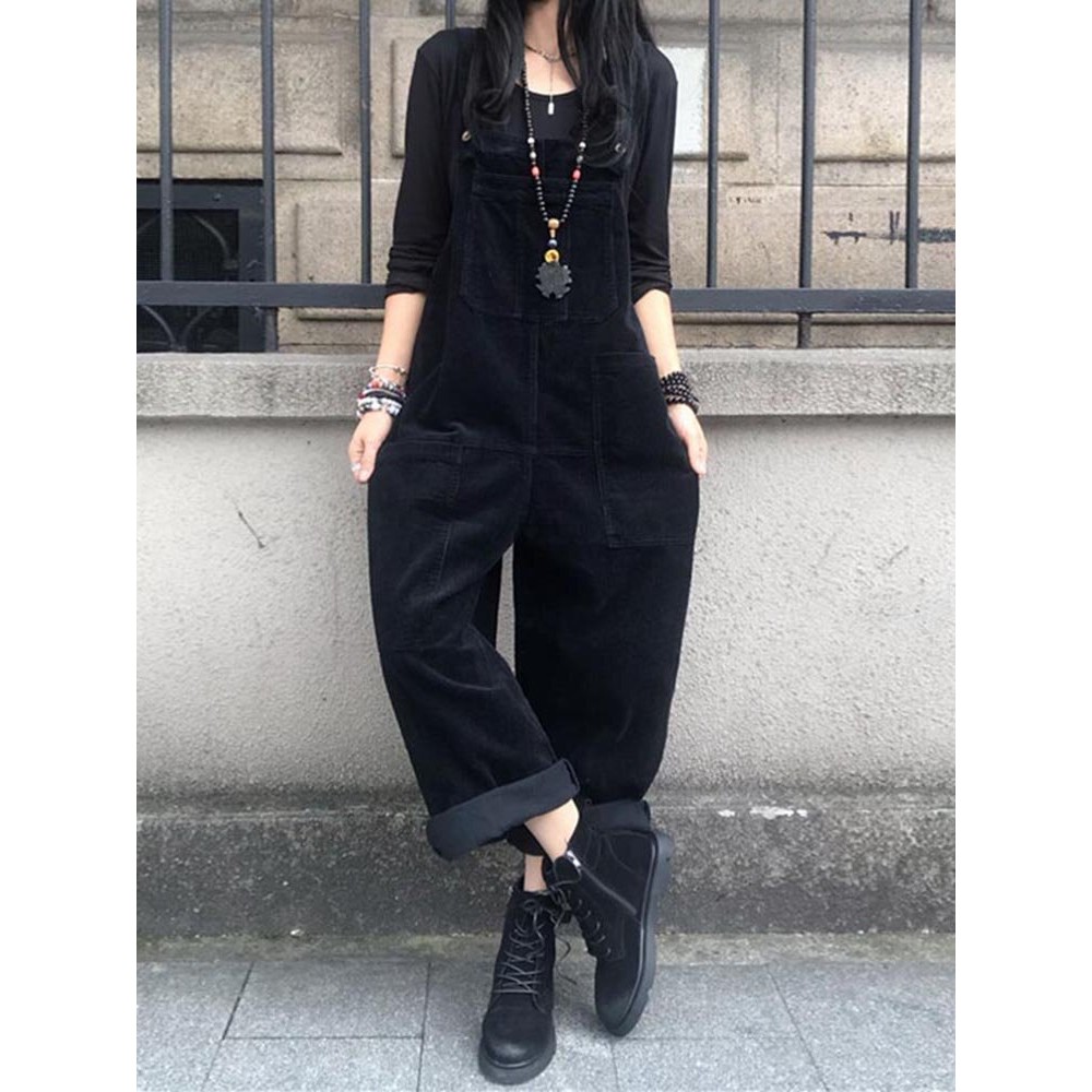 Solid Corduroy Pocket Casual Sleeveless Wide Leg Jumpsuit Solid Corduroy Pocket Casual Sleeveless Wide Leg Jumpsuit