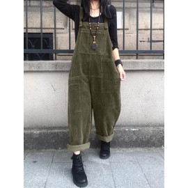 Solid Corduroy Pocket Casual Sleeveless Wide Leg Jumpsuit Solid Corduroy Pocket Casual Sleeveless Wide Leg Jumpsuit