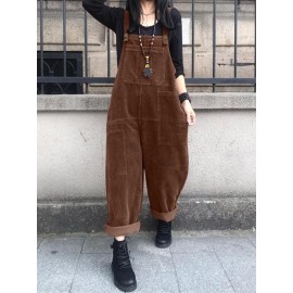Solid Corduroy Pocket Casual Sleeveless Wide Leg Jumpsuit Solid Corduroy Pocket Casual Sleeveless Wide Leg Jumpsuit