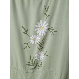 Women Floral Print Crew Neck Sleeveless Jumpsuit With Pocket