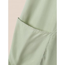 Women Floral Print Crew Neck Sleeveless Jumpsuit With Pocket