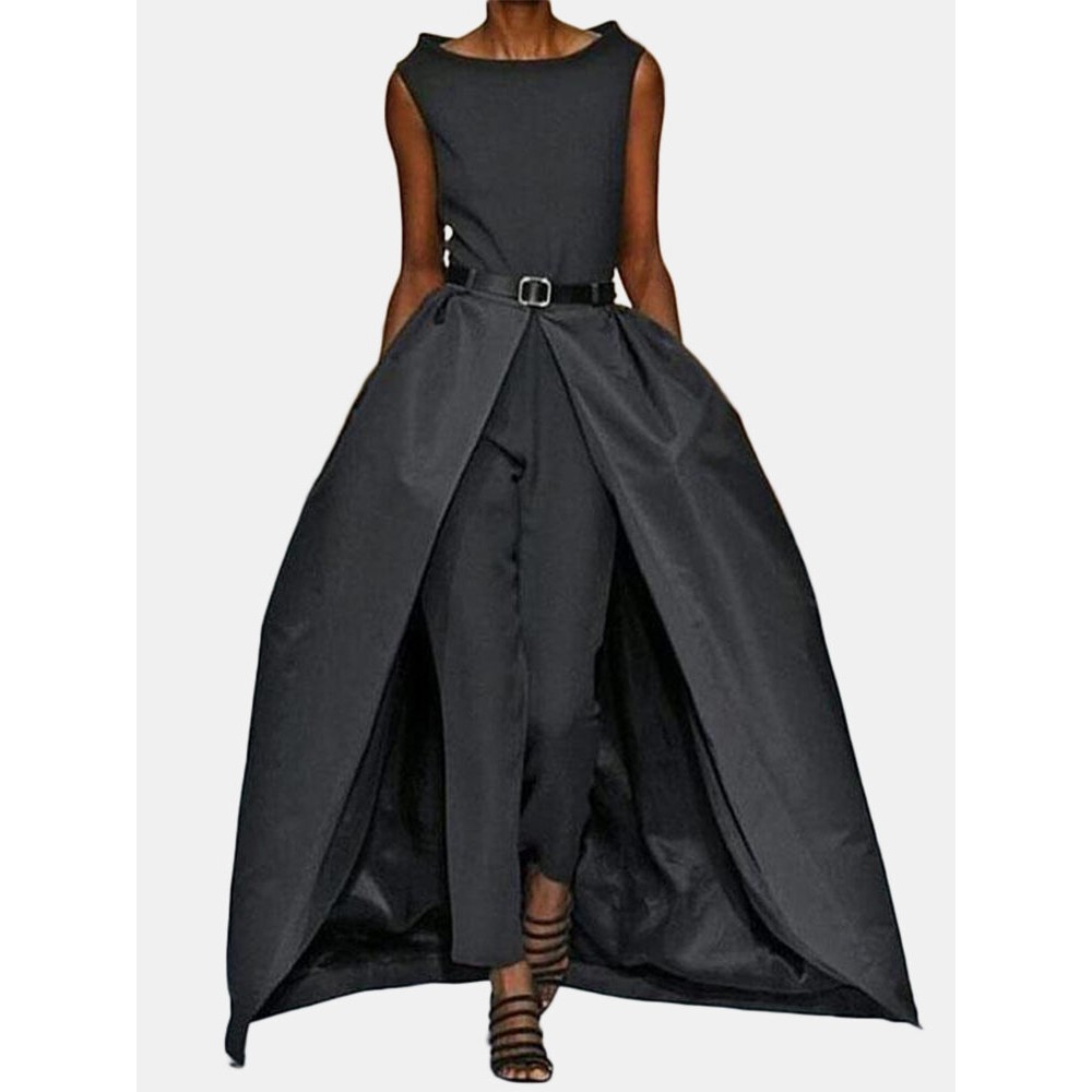 Solid Color O-neck Sleeveless Long Pants Romper Zipper Jumpsuit Solid Color O-neck Sleeveless Long Pants Romper Zipper Jumpsuit