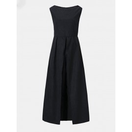 Solid Color O-neck Sleeveless Long Pants Romper Zipper Jumpsuit Solid Color O-neck Sleeveless Long Pants Romper Zipper Jumpsuit