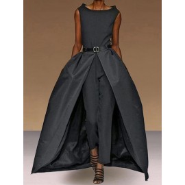 Solid Color O-neck Sleeveless Long Pants Romper Zipper Jumpsuit Solid Color O-neck Sleeveless Long Pants Romper Zipper Jumpsuit