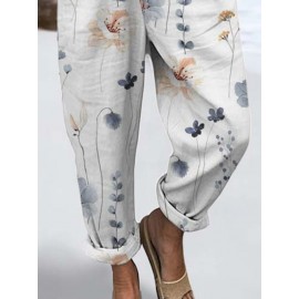 Women Floral Plant Print Double Pocket Overalls Jumpsuit