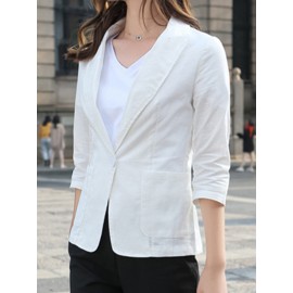 Solid Lapel Pocket Button Front 3/4 Sleeve Blazer