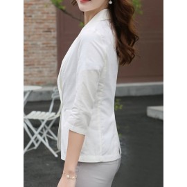 Solid Lapel Pocket Button Front 3/4 Sleeve Blazer