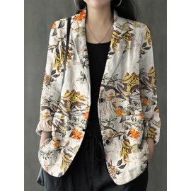 Floral Print Casual Lapel Collar Button Women Loose Blazer